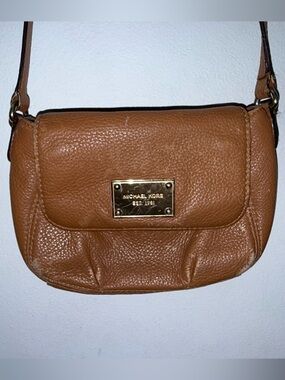 Mini Michael Kors Brown Pebbled Leather Crossbody with Gold Plate